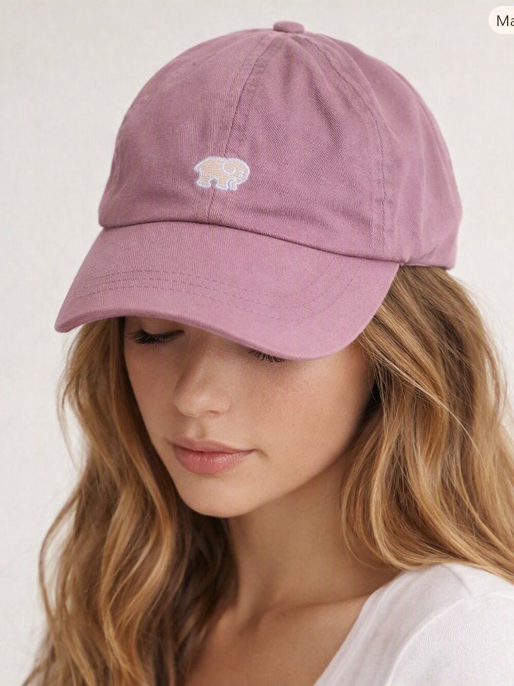 Ivory Ella Embroidered Elephant Baseball Hat Mauve Pink